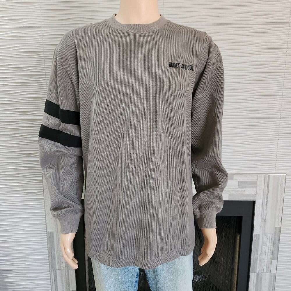 Harley Davidson Sweater Embroidered Crewneck Ribbed Gray Mens Size Large